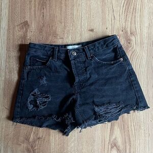 Topshop Moto Ashley Black Distressed Denim Shorts